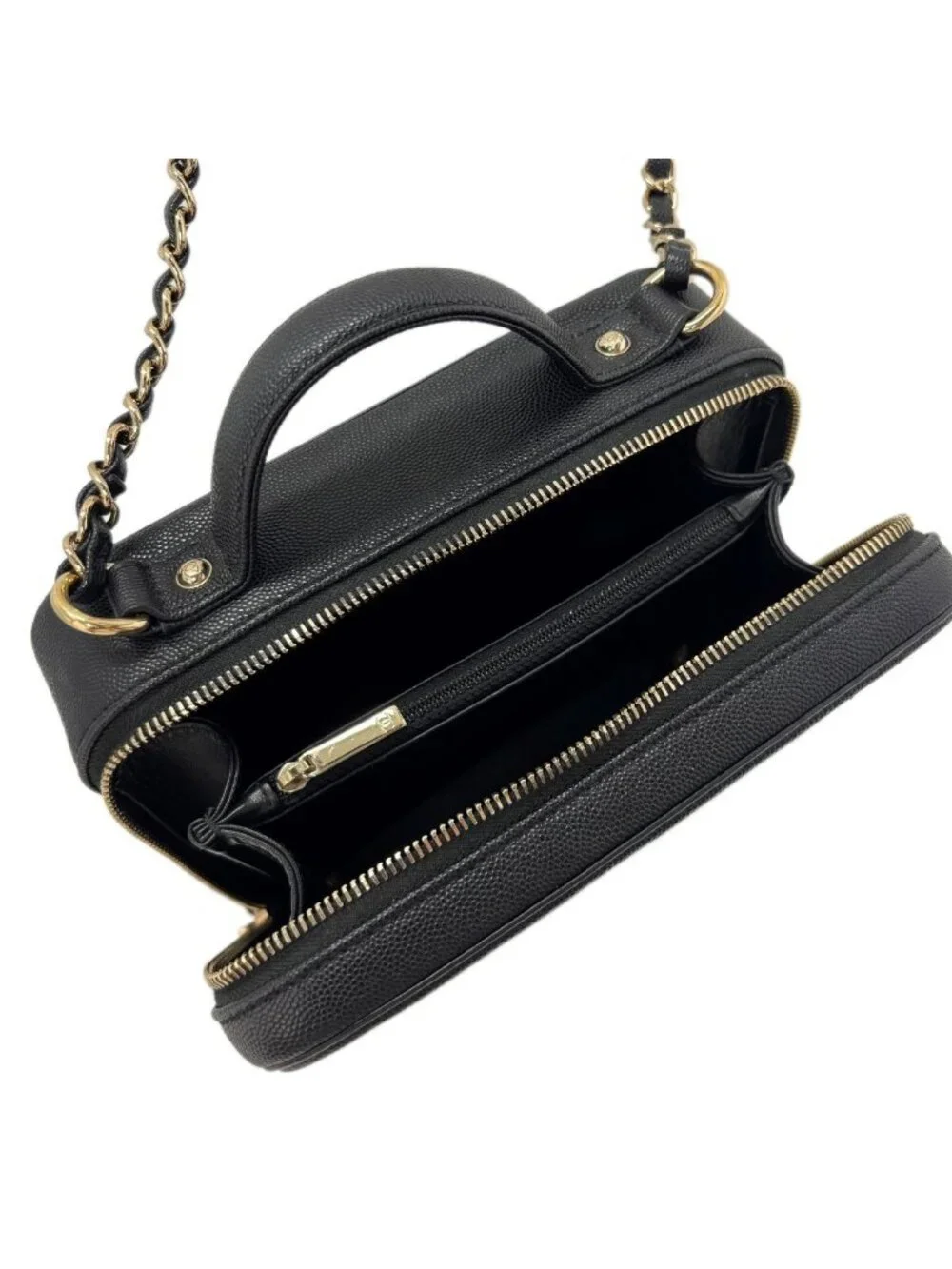 Chanel Bag CC Filigree Vanity Case 2-Way Chain Shoulder Black Champagne Gold
